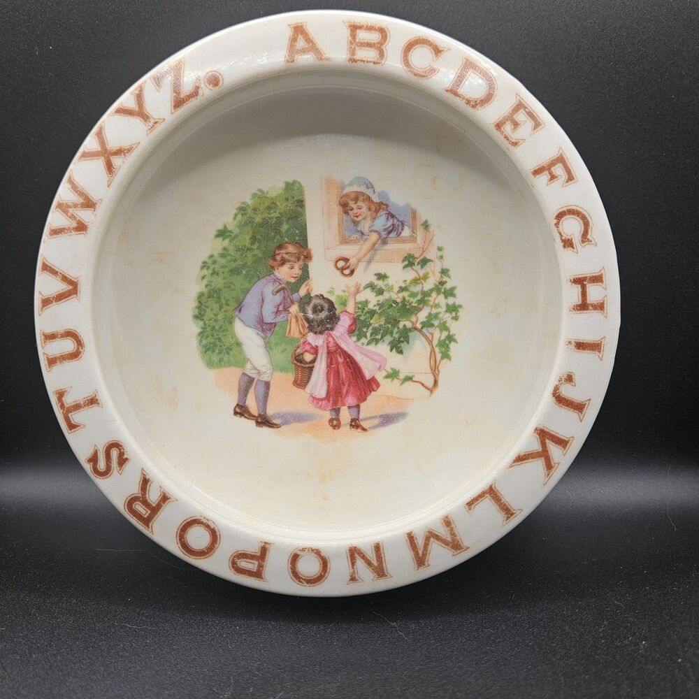 Antique German Alphabet Porridge Bowl 1900 - 1920 6.5 in. Diameter
